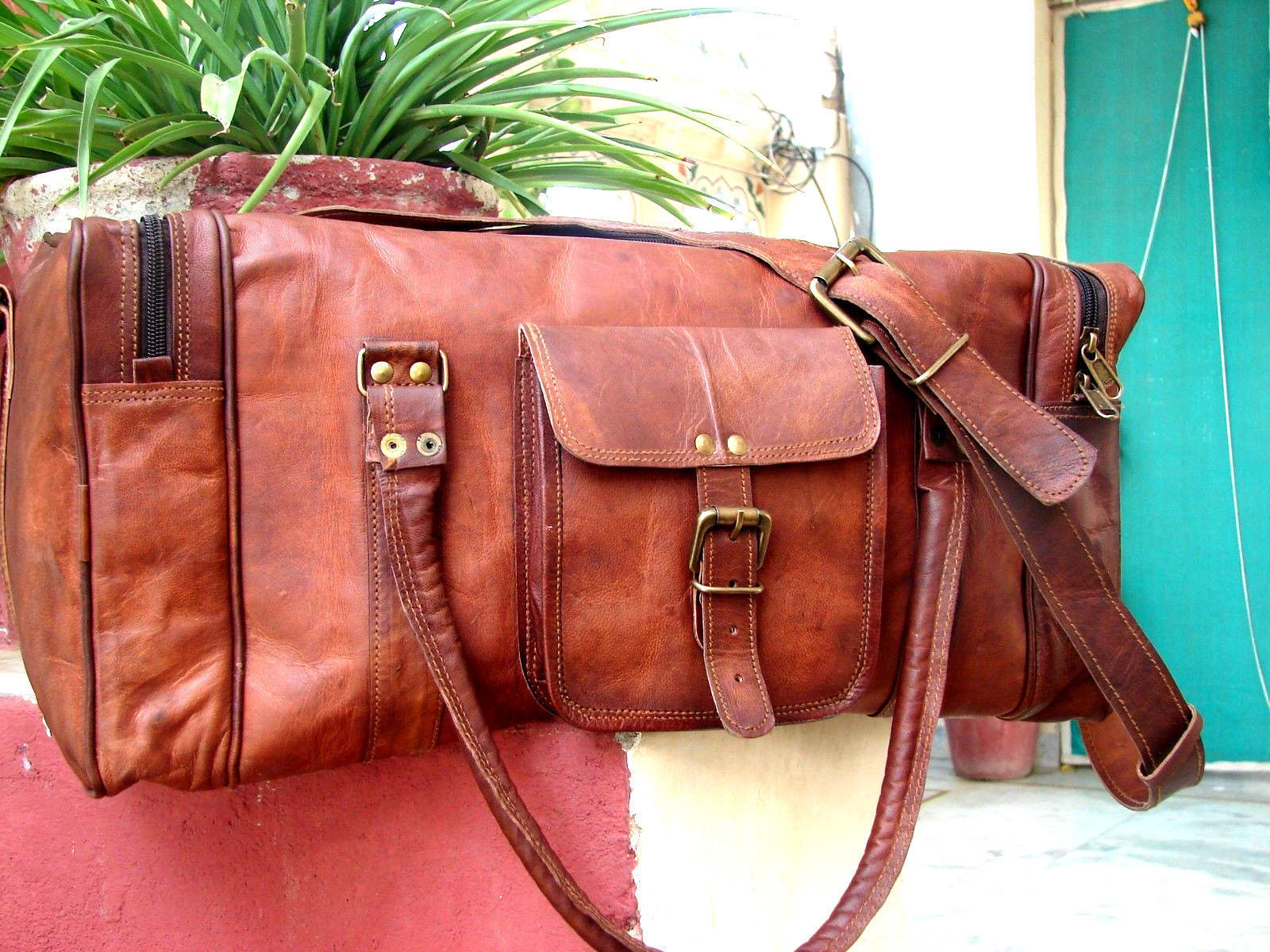 New 24&quot; Men&#39;s Handmade Genuine Vintage Soft Leather Duffel Travel Weekend Bag - Backpacks, Bags ...