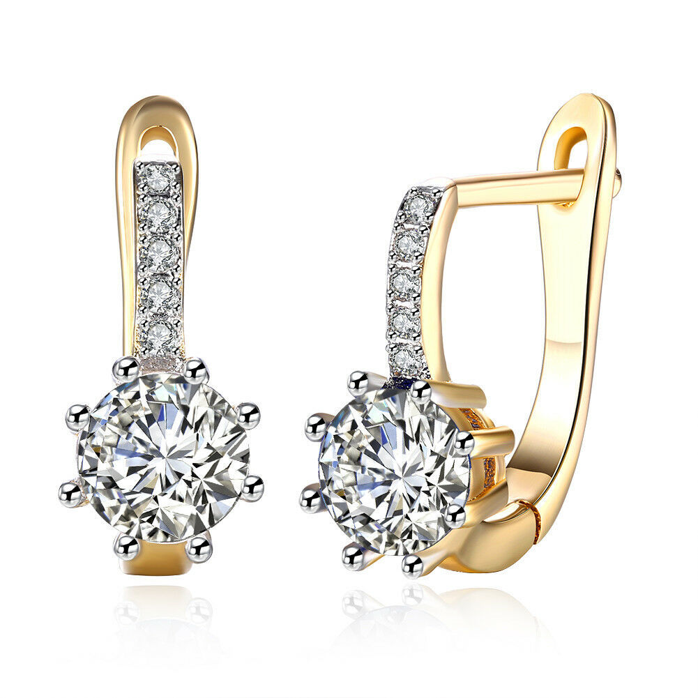 Fashion Women 18K Yellow Gold Plated Stud Hoop Dangle Earrings Wedding Jewelry