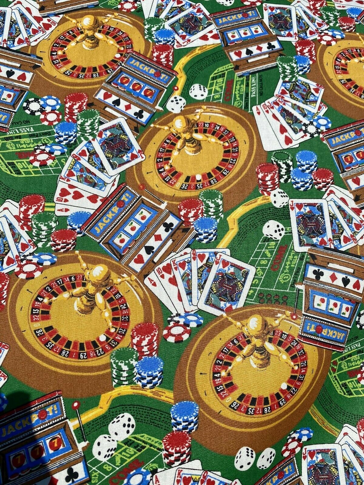 Novelty 100 Cotton Fabric Casino Poker Gambling Las Vegas Cotton
