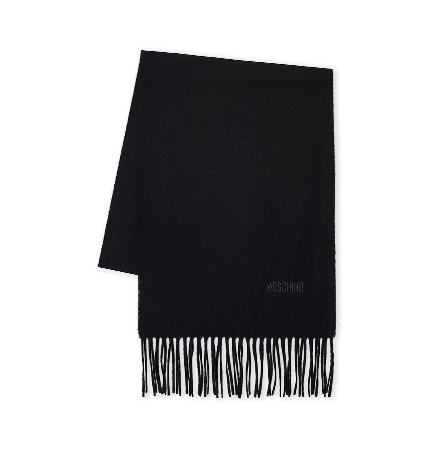 Moschino Logo Fringe Merino Wool Black Scarf Made in Italy MSRP: $125. ...