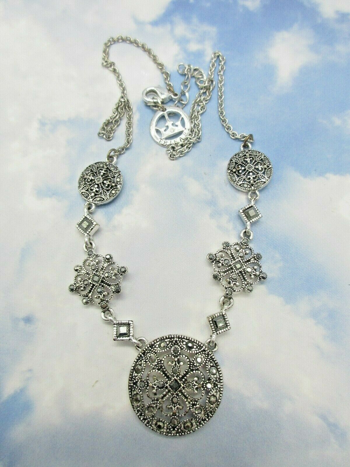 Primary image for  Mandalas Links Trifari Victorian Pendant Women's Necklace Silver Tone Marcasite
