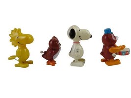 Vintage Set (4) Wind Up Toy Lot Snoopy Woodstock Bear Drummer Owl Tomy Peanuts image 2