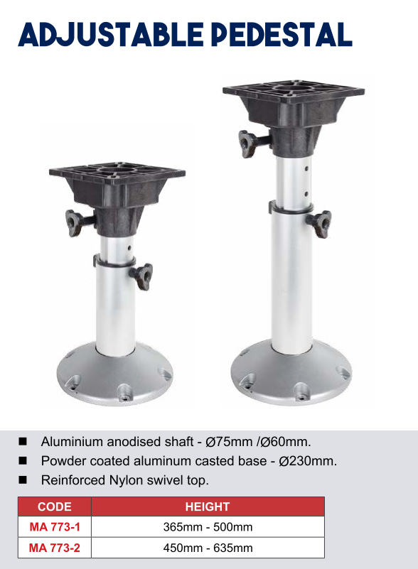 Heavy Duty Plug-in Boat Seat Pedestal Base Fits 60mm Pole – Anodised F