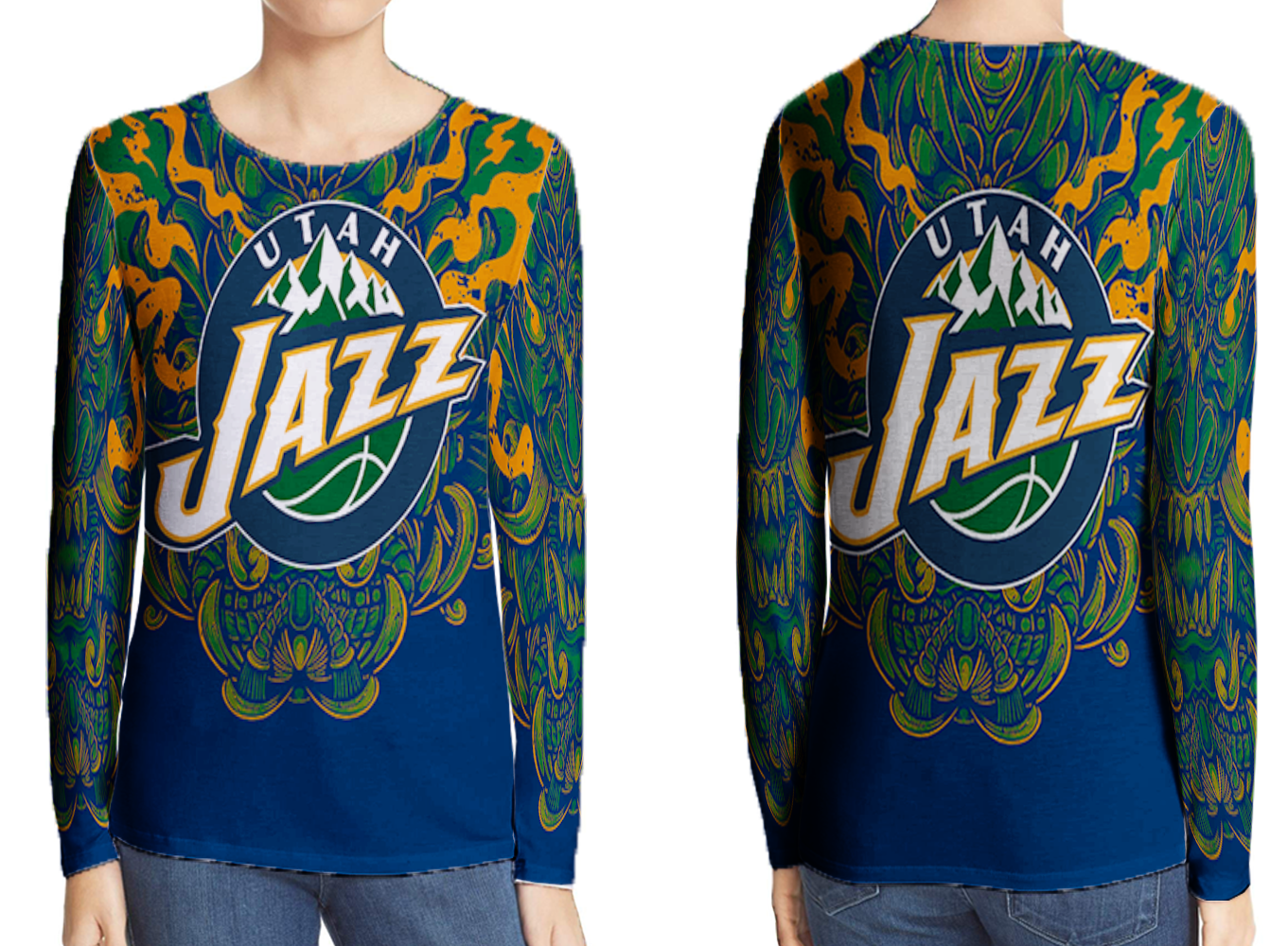 Utah Jazz New Long Sleeve Tshirt Fullprint For Women Tops