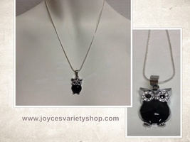 Black Owl Rhinestone Pendant Sterling Silver 925 Necklace NEW 18&quot; - $9.99