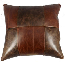Amish Leather Quilt Pillow 15" Handmade In 6 Patch Design Exquisite Look & Feel - $99.97