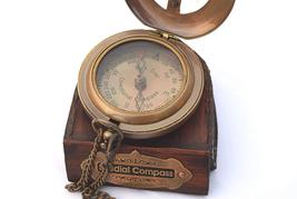 NauticalMart Brass Sundial Compass With Leather Case And Chain Push Button image 2