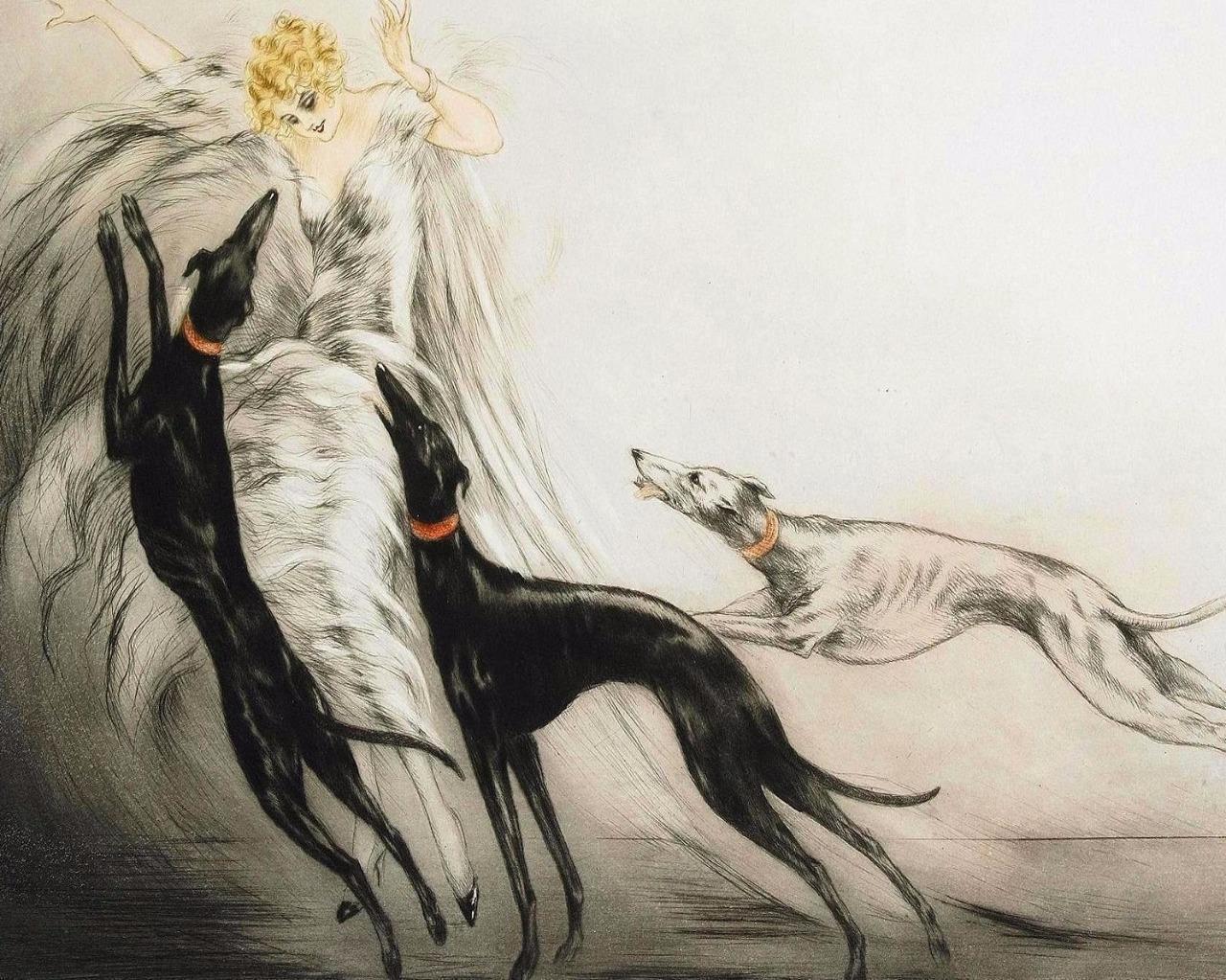 Black poodle dog blonde lady negligee in bed Art Deco 5 x 7 photo print