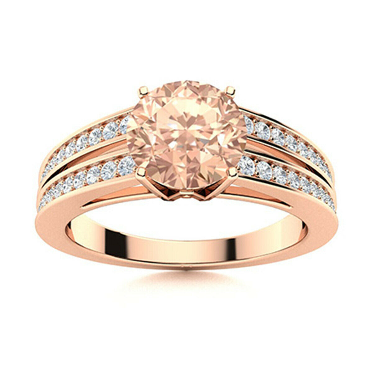 Side Accents 0.75 Ctw Round Morganite 9K Rose Gold Wedding Ring