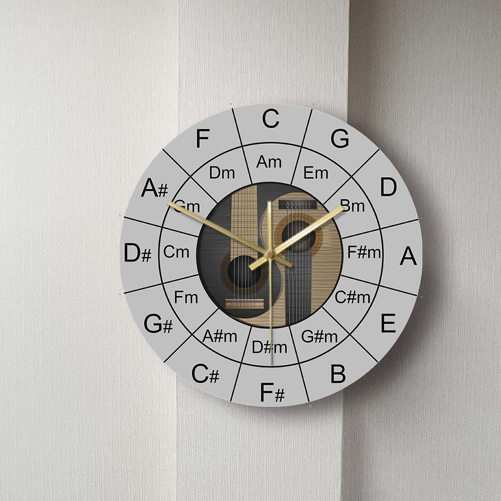 Guitar Chords Yin And Yang Music Wall Clock Acoustic Bass Guitar Circle