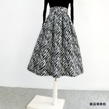 Women Black White Striped Pleated Midi Skirt Winter Wool Pleated Party Skirt image 11