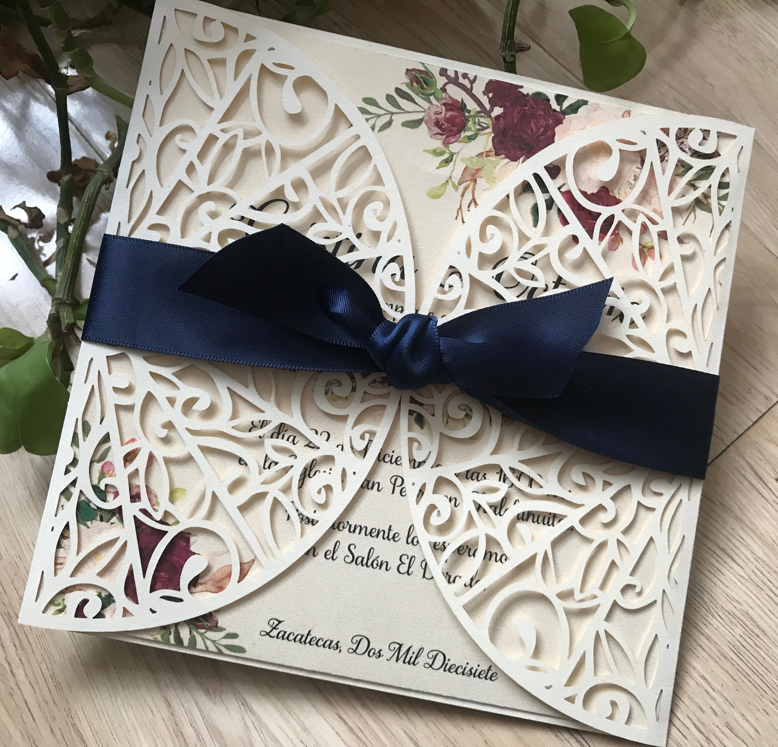 Pearl Cream laser cut wedding invitations cards with ribbons,invitations covers