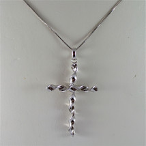 .925 RHODIUM SILVER NECKLACE, TWISTED CHRISTIAN CROSS, FACETED ZIRCONIA. image 2
