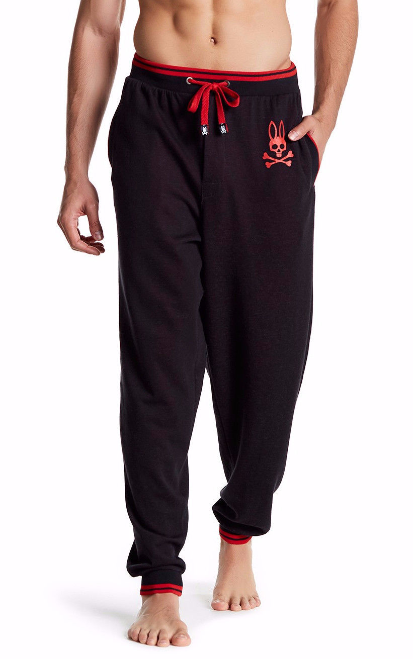 Image of Psycho Bunny Mens Tonal-Stripe Anthracite Red Cuffed Jogger Lounge Pants, Medium