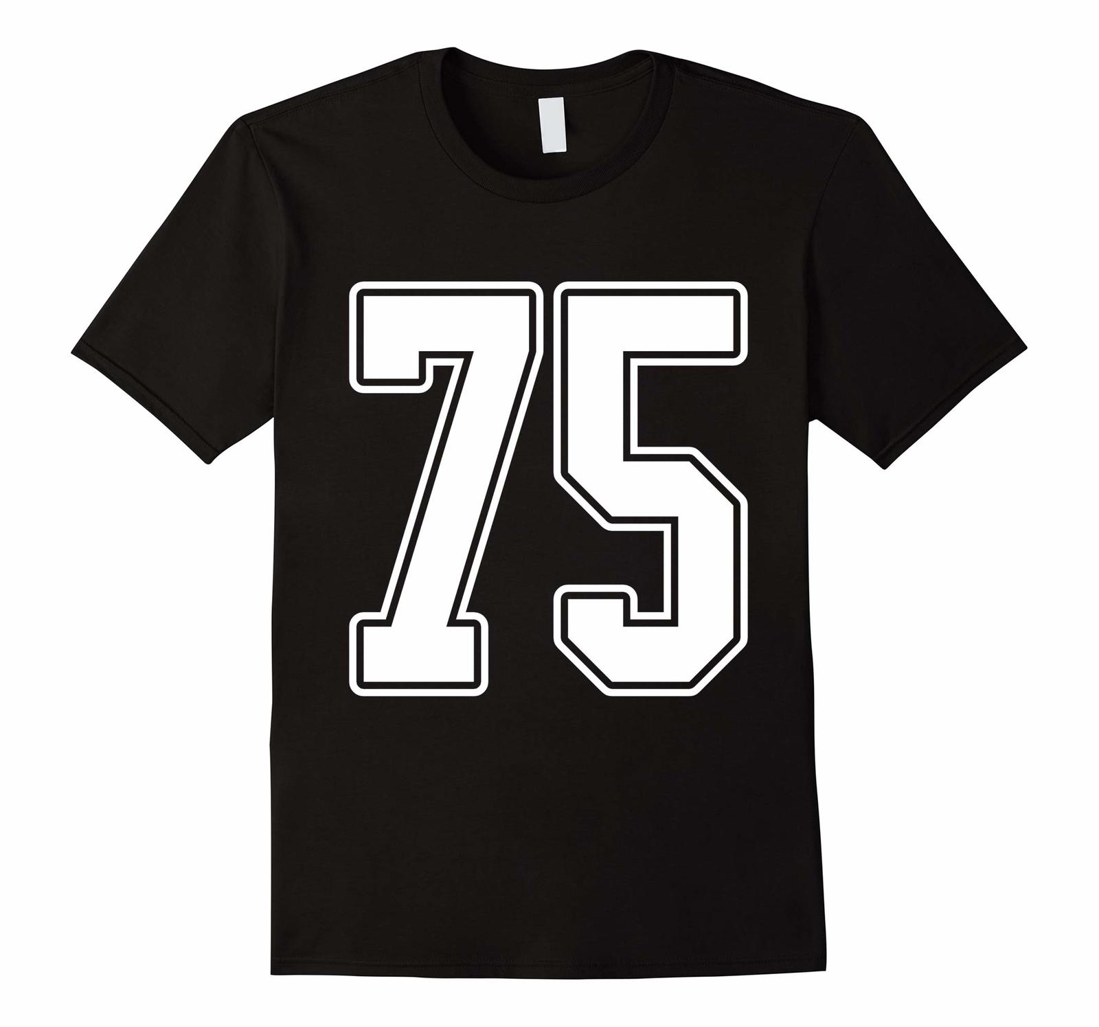 New Tee - #75 White Outline Number 75 Sports Fan Jersey Style T-Tee Men ...