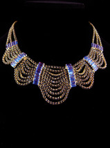 Stunning Edwardian style necklace - blue Rhinestone statement jewelry - ... - $125.00