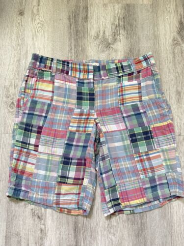 J Crew Madras Plaid Patchwork Bermuda Golf Shorts w/ Pockets 100% Cotton Size 4