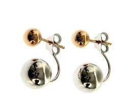 18K WHITE ROSE GOLD PENDANT EARRINGS DOUBLE SPHERE 6-10mm, SHINY, SMOOTH image 1