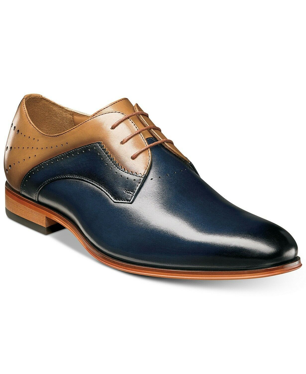 Blue Tan Black Multi Tone Premium Leather Handmade BurnishedToe Oxford