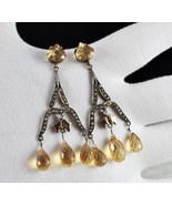 NATURAL CITRINE CUT DROPS DIAMOND 18K GOLD &amp; 925 SILVER VICTORIAN ESTATE... - $570.00