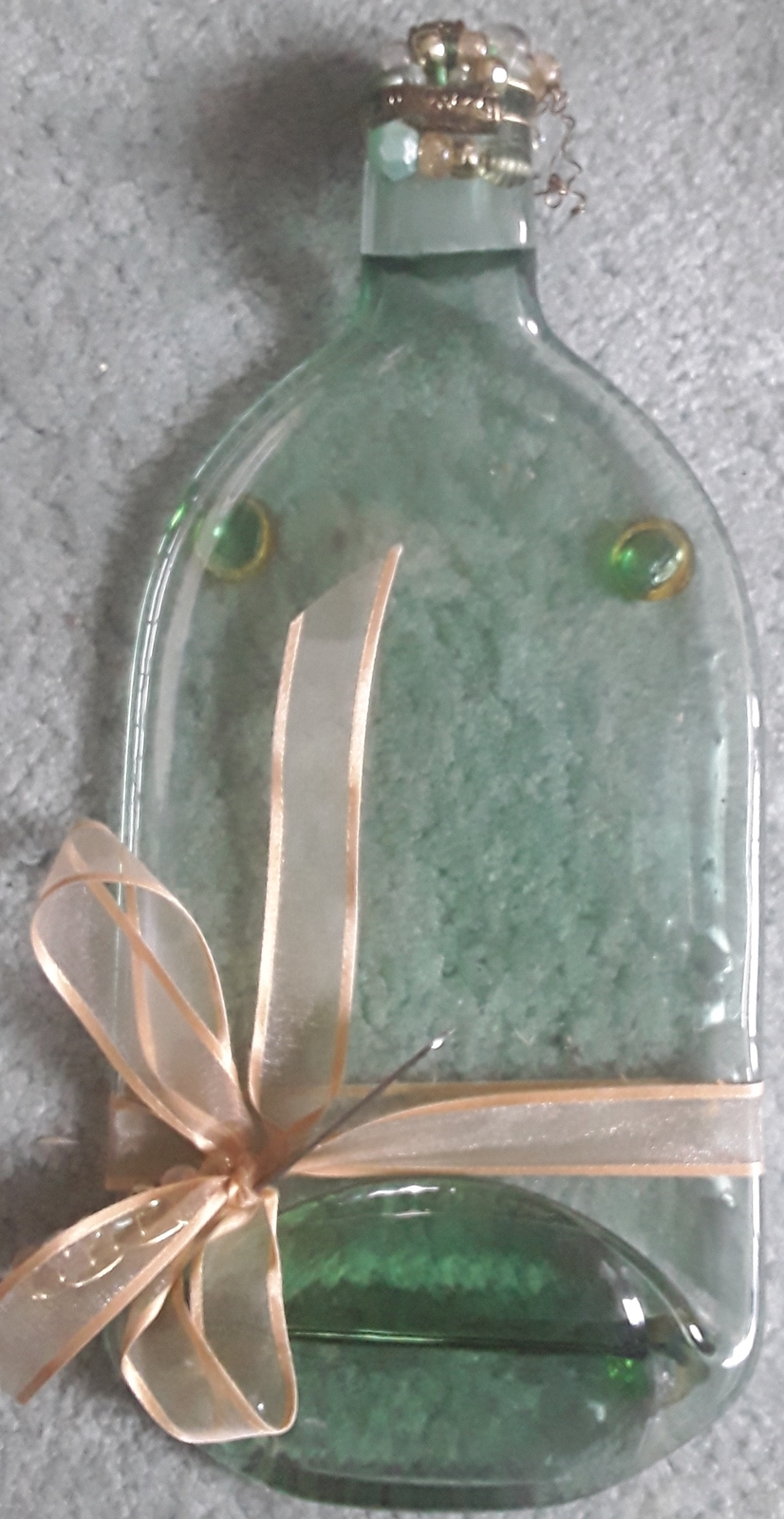 Primary image for Light Green Bottle Shaped Glass with Beaded Top Serving Plate with Beaded Spread
