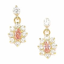 Women/Children Elegant 14K YG Pink Tourmaline Birthstone Flower Dangle Earrings - $76.74