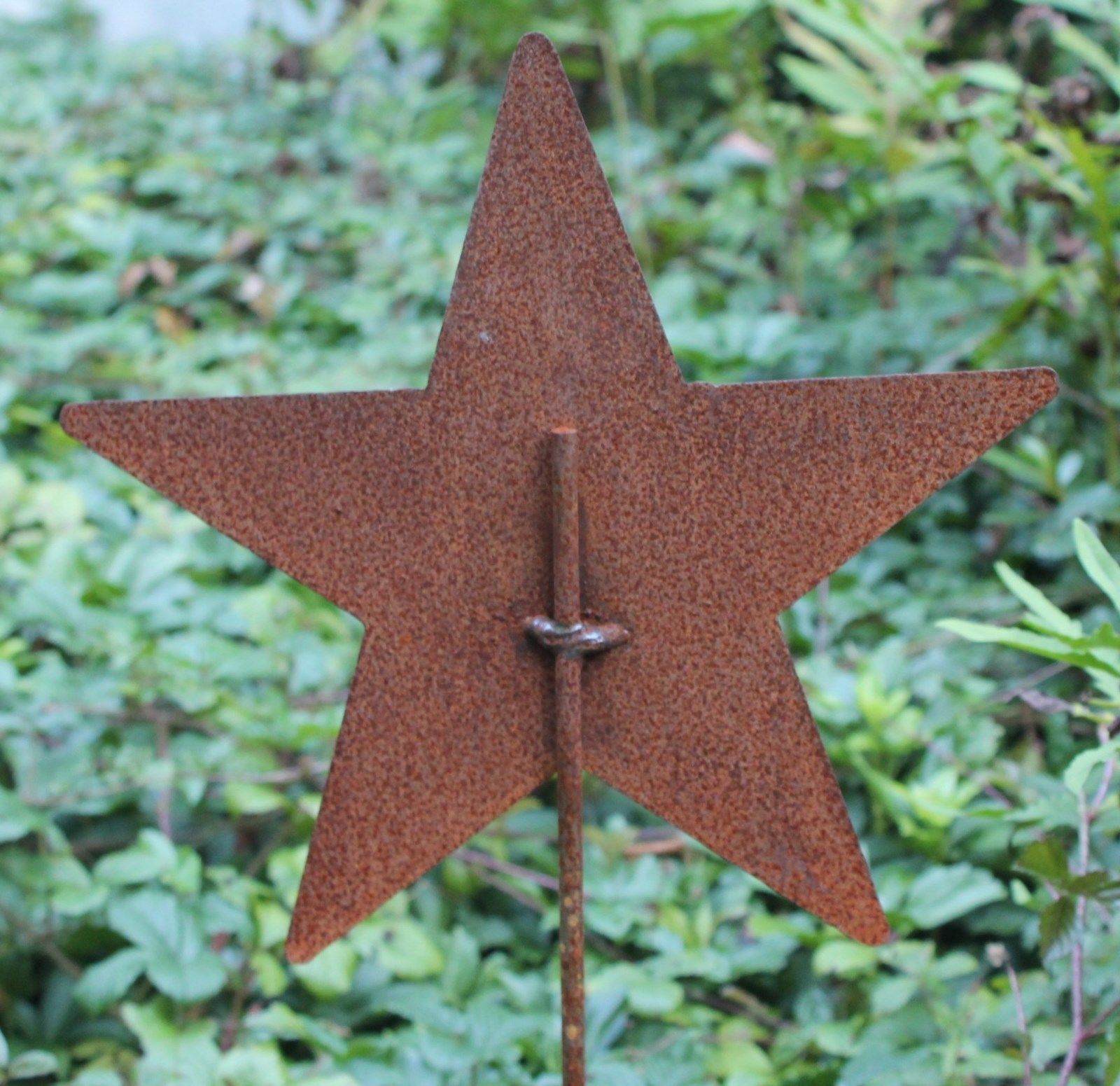Rusty 5 Pointed Star Silhouette Garden Stake Lawn Ornament Amish Made