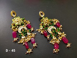 Earrings Indian Jadau Gold Plated Kundan Meena Women Jewelry Bridal Wedd... - $25.72