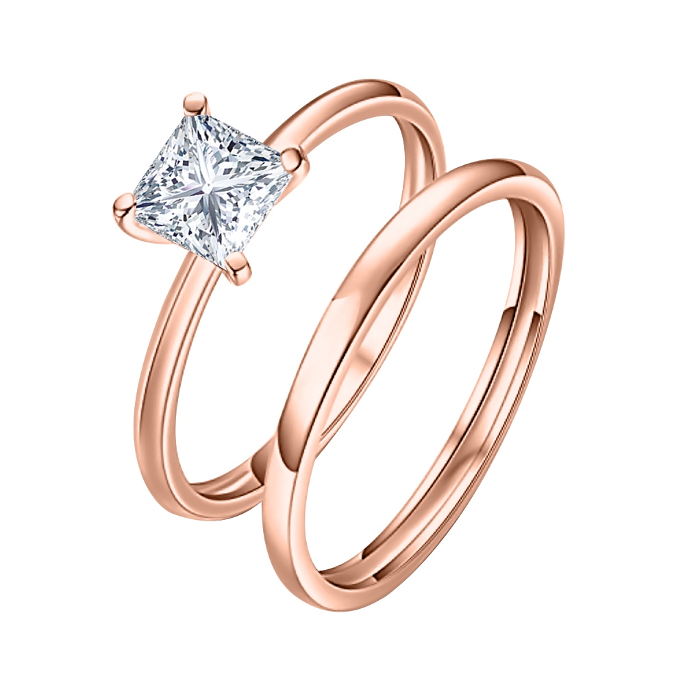 8mm Princess Cut Solitaire Diamond 14k  Rose Gold Wedding Band Bridal Ring