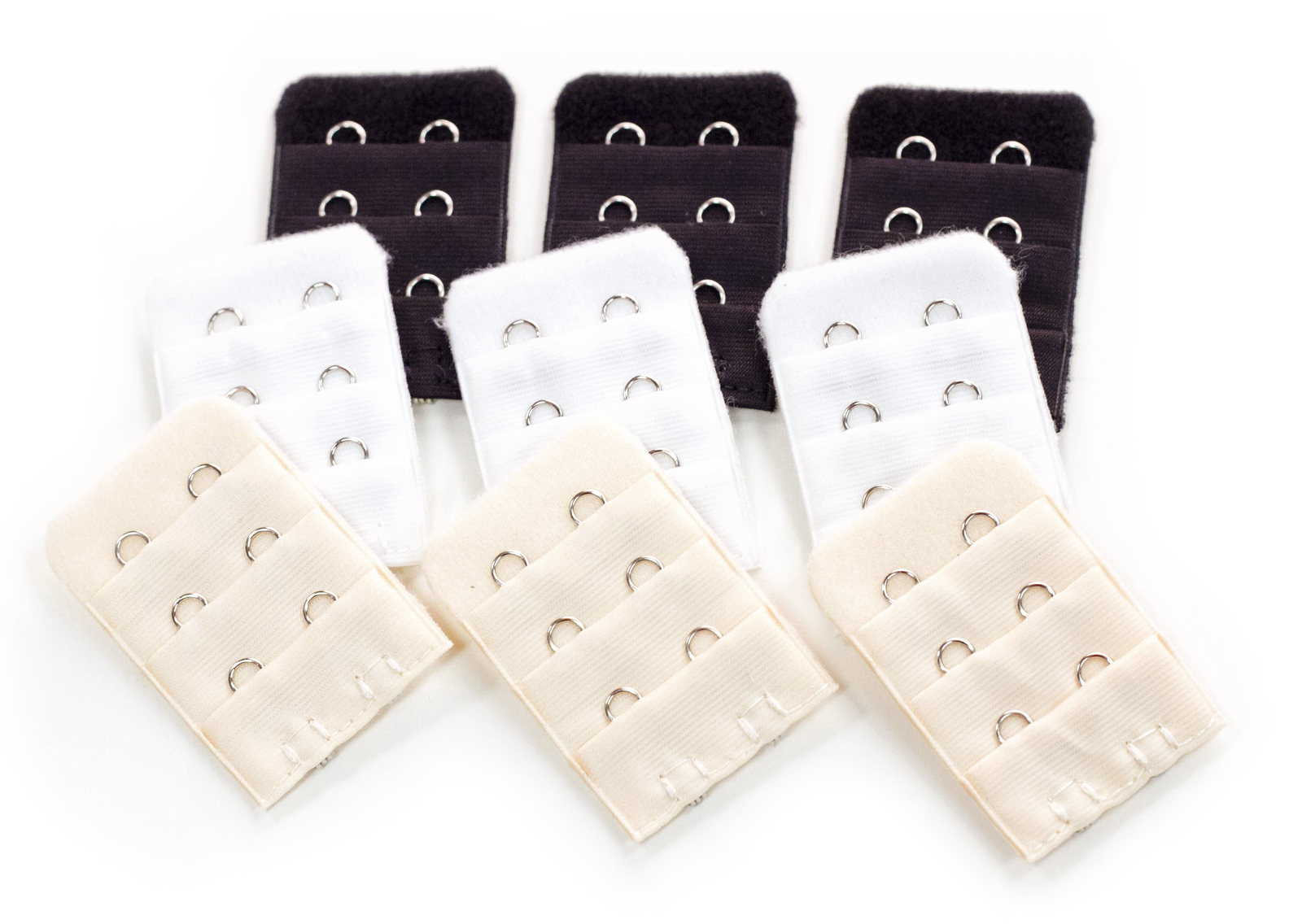More of Me to Love Two-Hook Bra Extender 9-pack (3 x Black 3 x White 3 x Beige)
