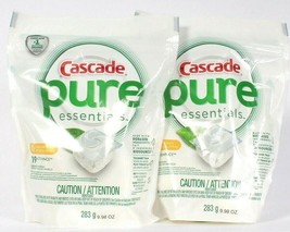2 Bags Cascade Pure Essentials Lemon Blossom 19 ActionPacs Dishwasher Detergent