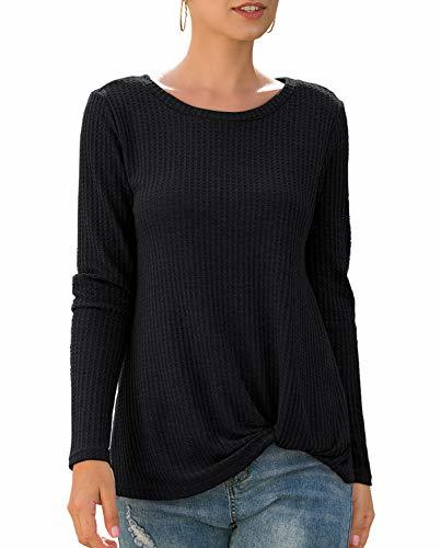 Neineiwu Womens Casual Tops Long Sleeve Cute Twist Knot Waffle Knit ...