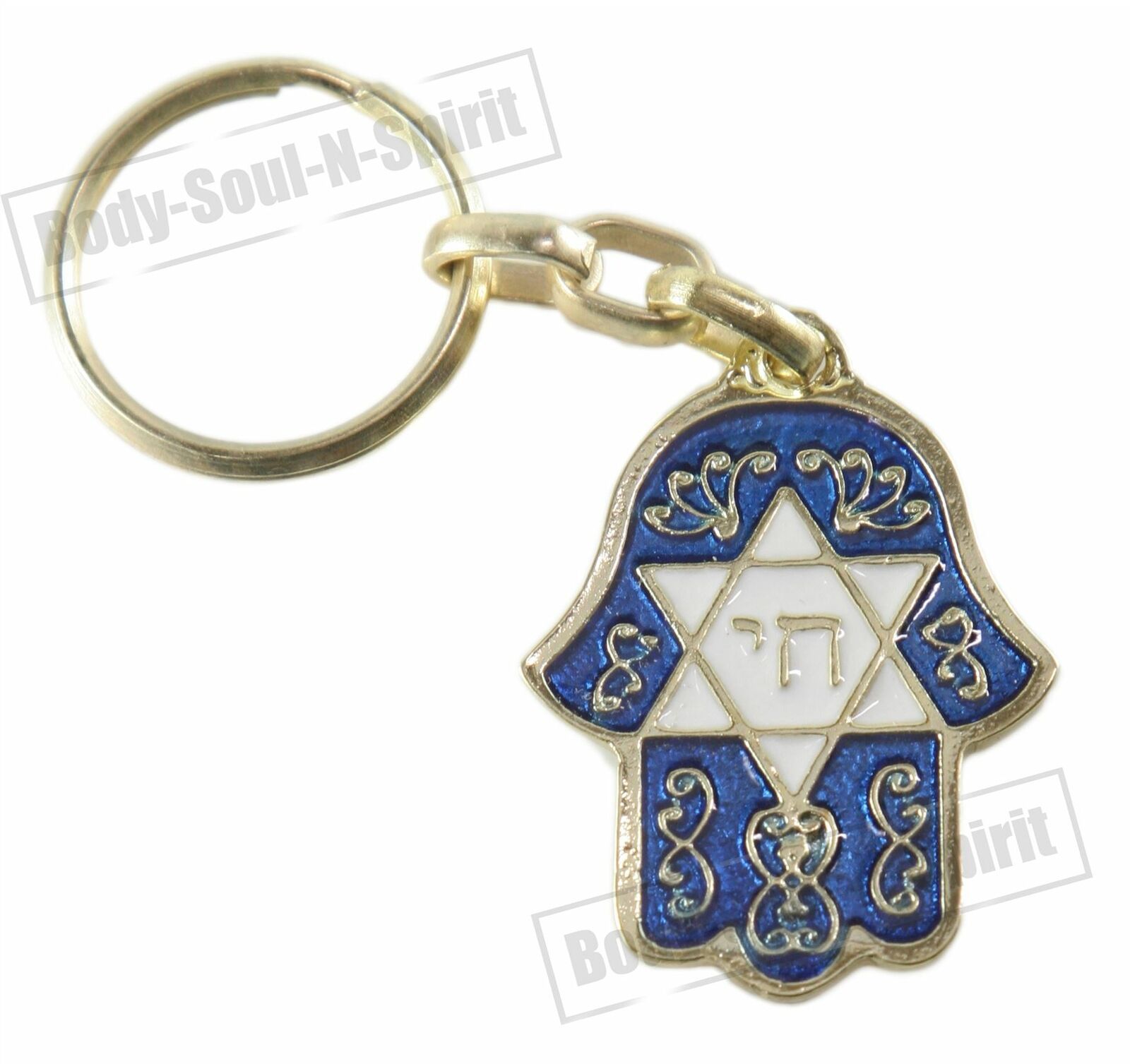 Chai & Star Of David Blue HAMSA Israel Jewish Kabbalah Protection Key Ring Chain