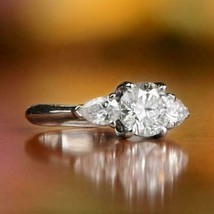 2.50Ct Round & Pear Cut Three Simulated Diamond Engagement Ring 14k White Gold - $254.50