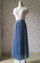Dusty Blue Pleated Tulle Skirt Plus Size High Waist Pleat Bridesmaid Long Skirt image 4