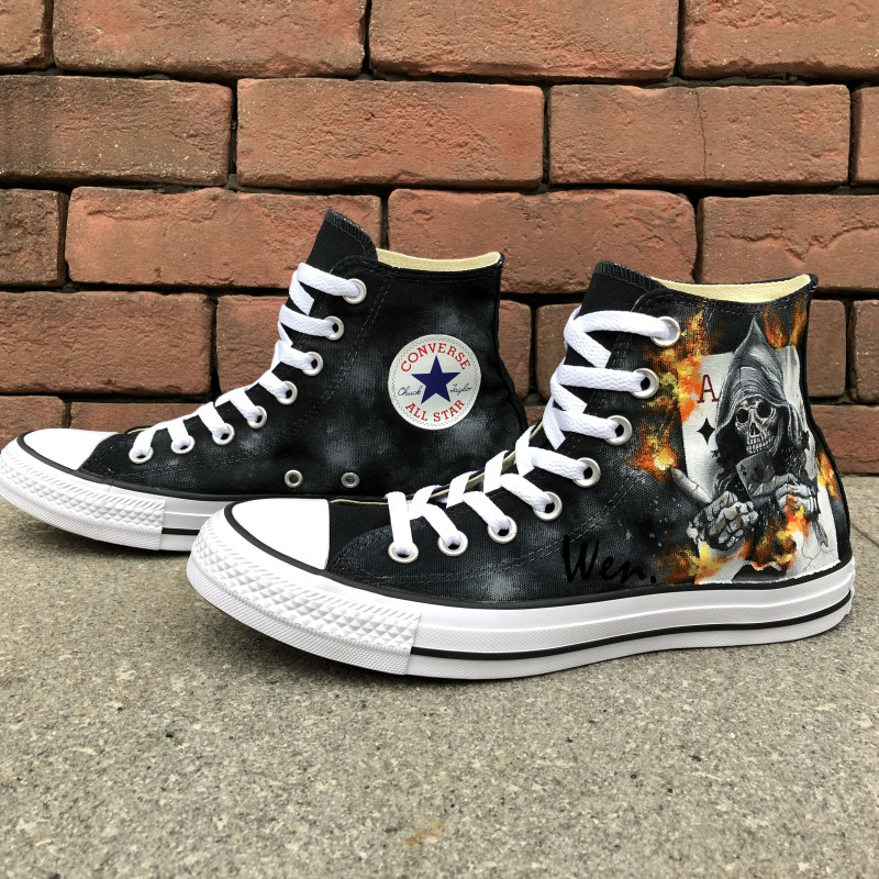 Wen Fire Design Hand Painted Colorful Smoke Sneakers Hi-top Unisex Canvas Shoes
