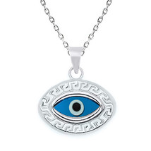 Evil Eye Pendant Greek Turkish Nazar Hamsa 925 Sterling Silver Chain Nec... - $14.36