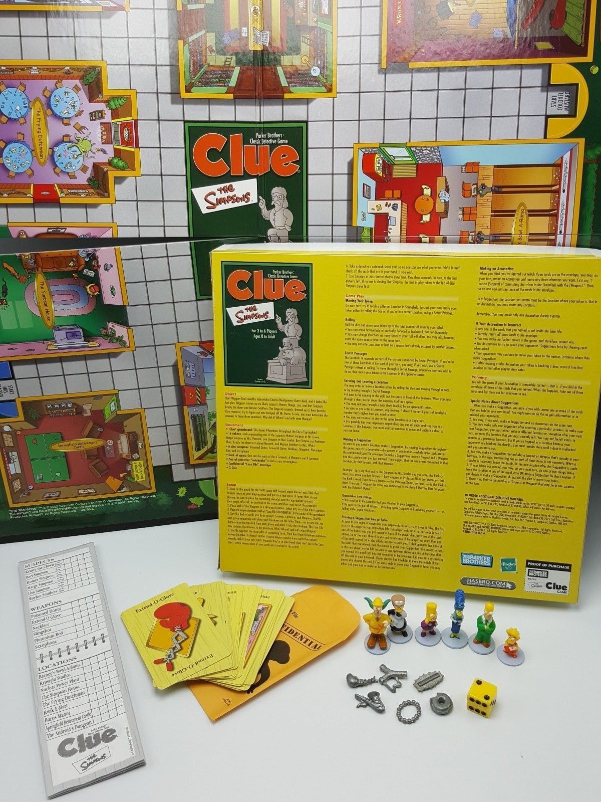Game Board Cards Weapons Inst. 2002 Simpsons Clue Replacement Parts Tokens 