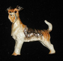 Fox Terrier Pin New Crystal Accents Brooch Gift Boxed Dog Jewelry  - $13.57