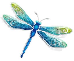 Dragonfly Wall Plaque 15" Wide Blue Green Metal With Wing Cut Outs Silver Trim 