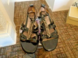 Sofft Black Patent Leather Circle Link Slingback Wedge Sandals Sz 8.5M - $24.75