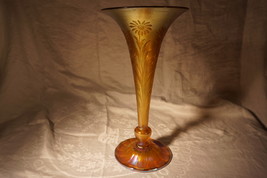 Large Tiffany Favrile Trumpet Vase with rare Carved Florals signed - £4,839.09 GBP