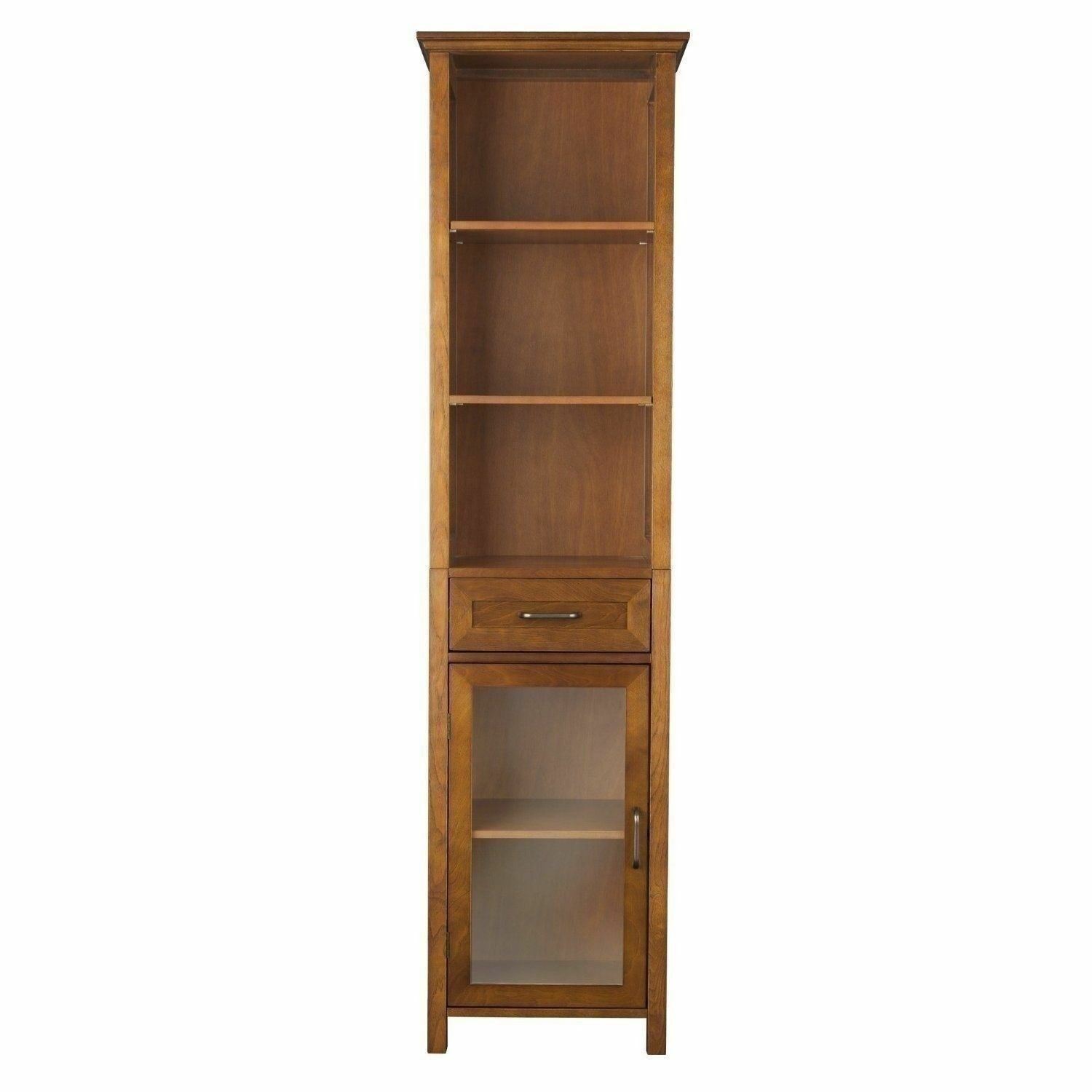 Oak Finish Linen Tower Bathroom Towel Storage Cabinet Tall Wooden ...