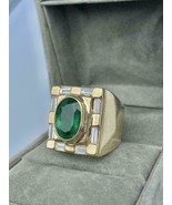 Vintage Men&#39;s 4Ct Lab Created Emerald &amp; Diamond Ring In 14K Yellow Gold ... - $140.24