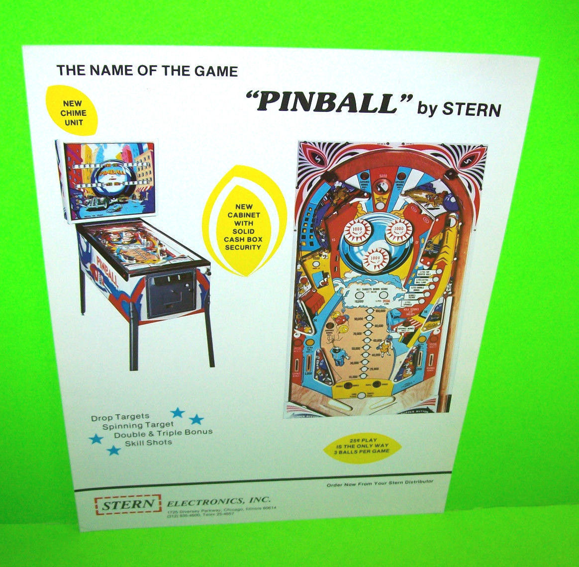 Stern Pinball FLYER Original 1977 Mechanical Version Promo Artwork Game ...