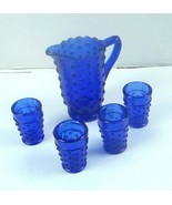 Miniature Cobalt blue pitcher 4&quot; Tall and 4 Tumblers  2&quot; Tall - $18.69