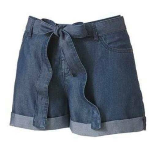 Women shorts cuffed belted chambray Jlo jennifer lopez blue lightweight $44-sz 6