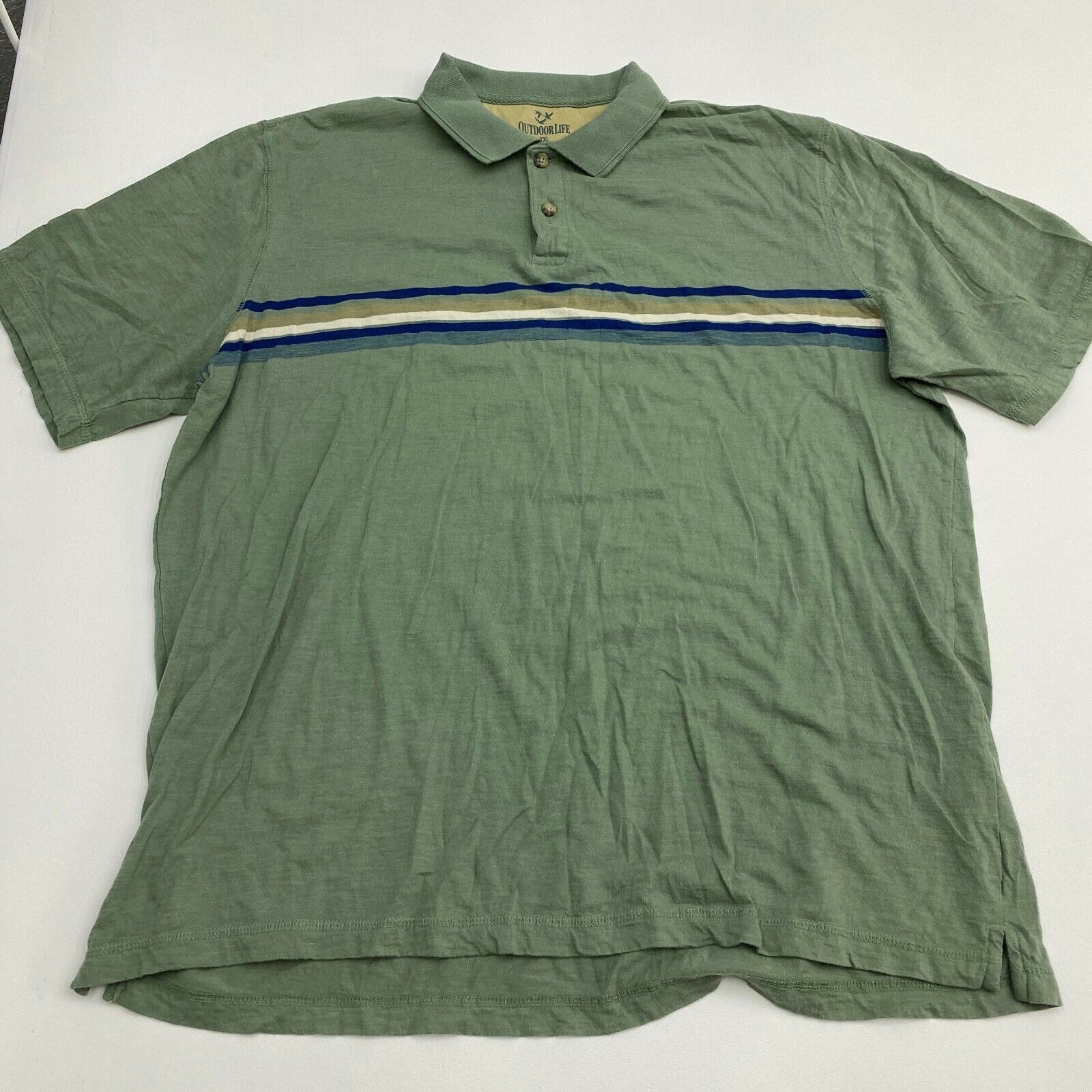 Outdoor Life Polo Shirt Mens XXL Green Stripe Short Sleeve Casual - Polos