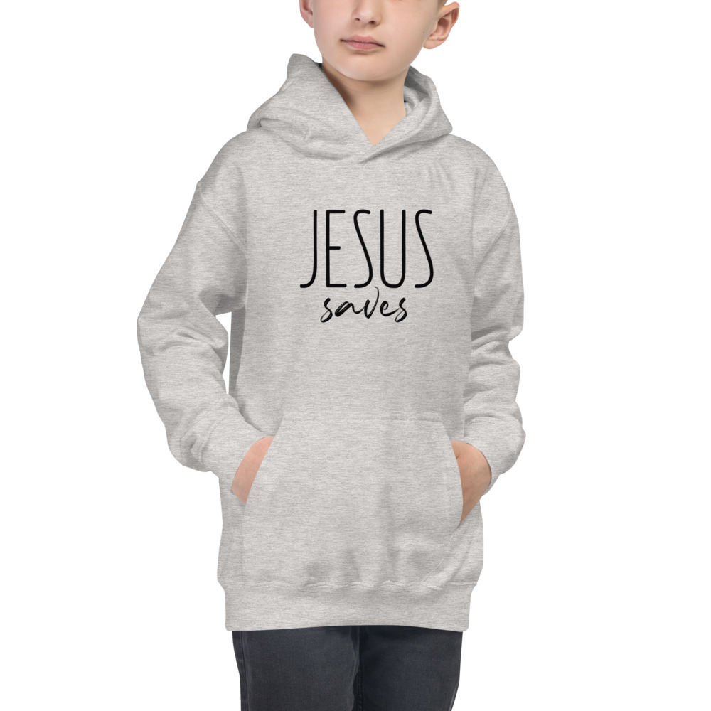 Jesus Saves-Kids Hoodie black print (Christian design/minimalist ...