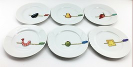 Set of 6 Appetizer Plates Tidbits Nancy Green for Crate & Barrel White Porcelain - $23.70
